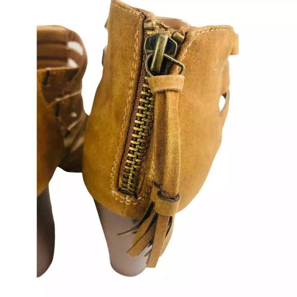 JustFab Womens Romina Cognac Strappy Peep Toe Faux Suede Heeled Sandals Size 10 - Picture 7 of 9